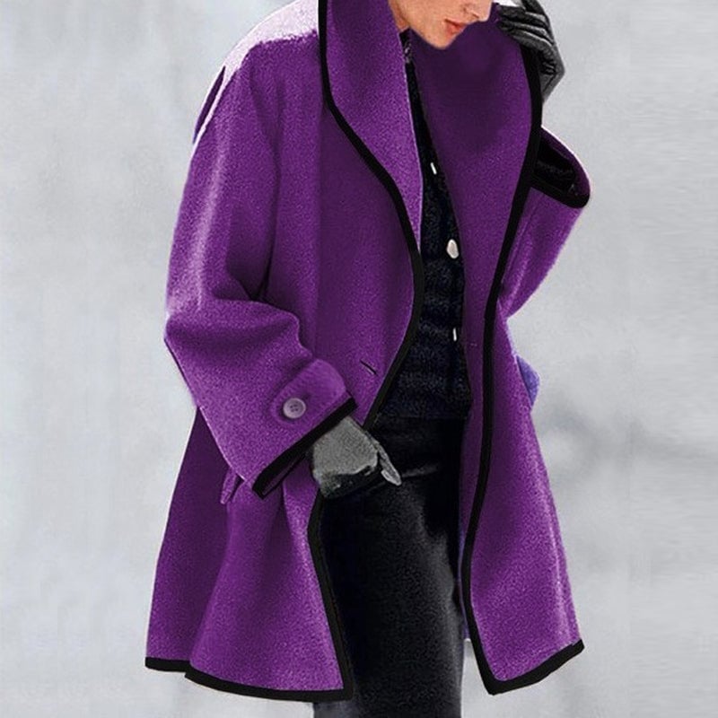 Colorblock gyapjú kabát kapucnival